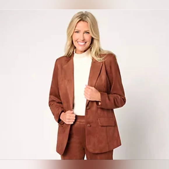 Isaac Mizrahi Jackets & Blazers - Isaac Mizrahi Live! Estate Stretch Faux Suede Blazer w/Lining Clove Large